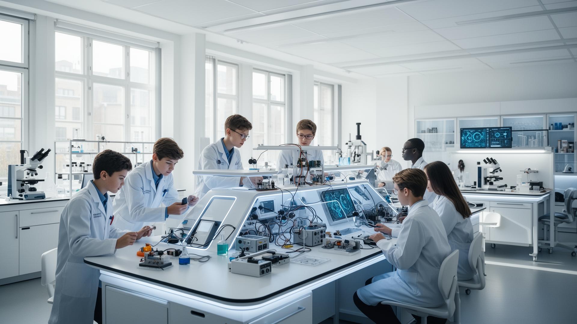 Young engineers and researchers collaborating in a modern Scandinavian laboratory